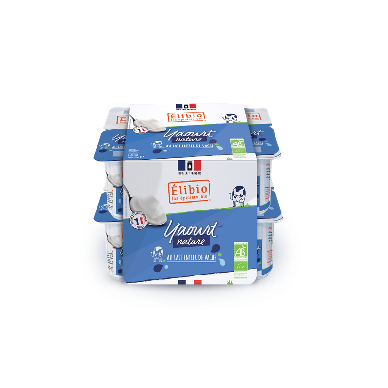 Yaourt nature, au lait entier,  12x125g, Elibio